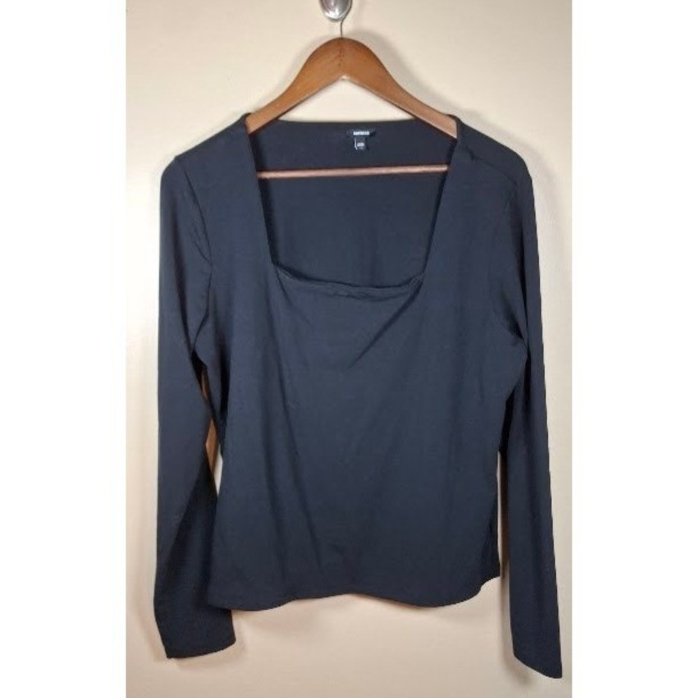 Express Womens Black Square Neck Long Sleeve Knit Top XXL